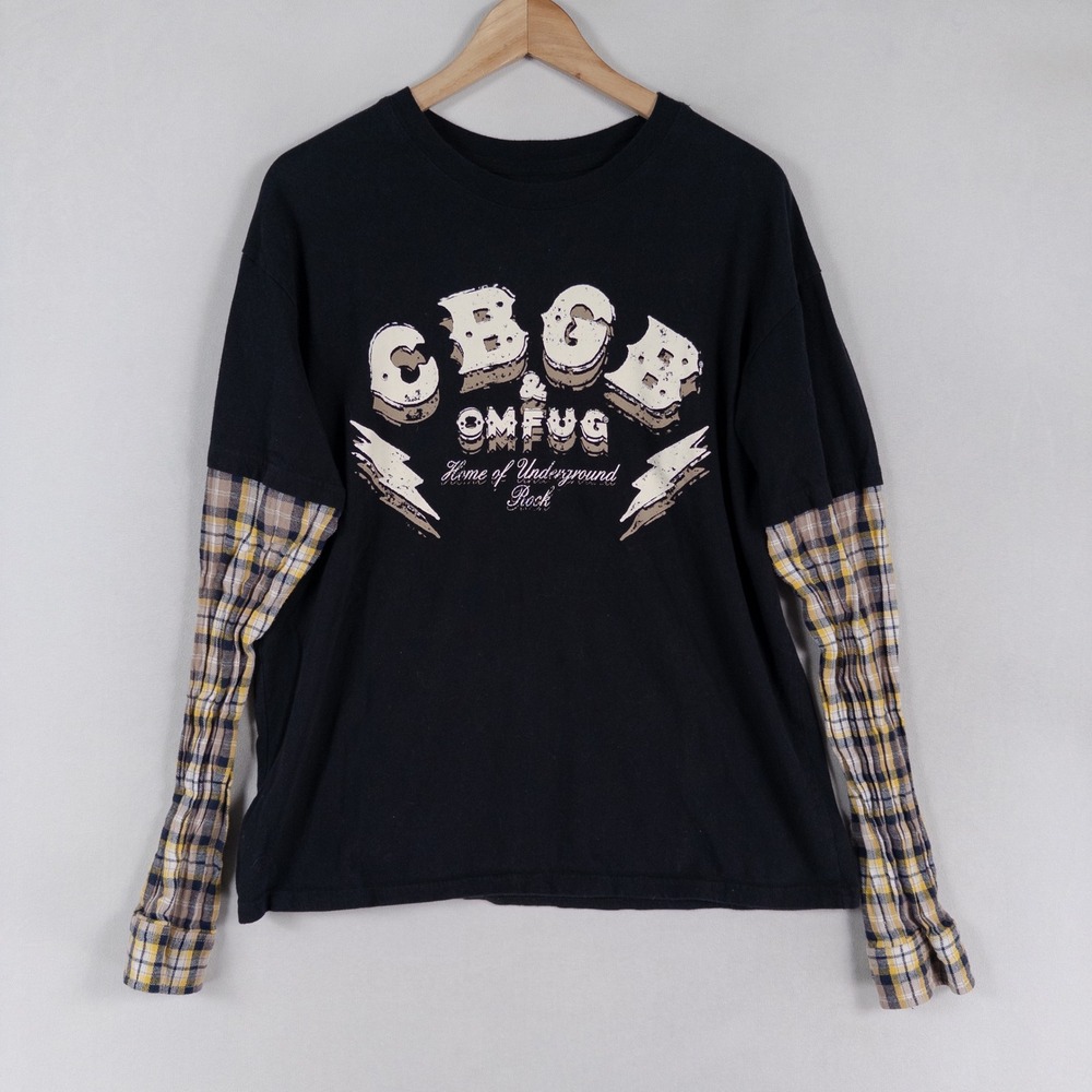 Goodie Two Sleeves CBGB Graphic T Shirt Adult Large Black Plaid Sleeve Punk Rock